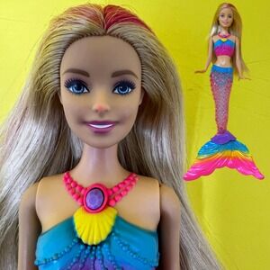 Barbie Doll Dreamtopia Rainbow Lights Mermaid Doll Blonde‎ Light-up Tail -Works!